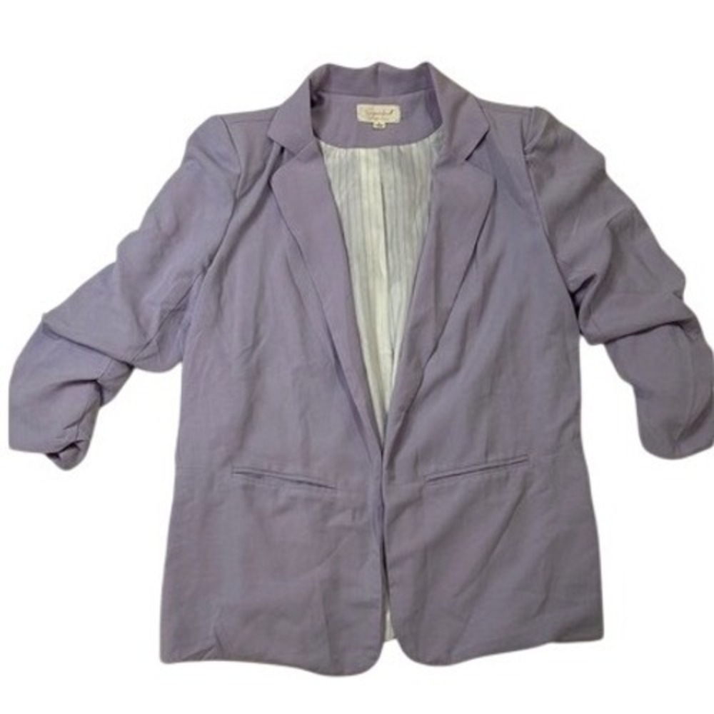 Sugarfox Lavender Open Front Ruched 3/4 Sleeve Blazer Jacket Purple Womens L